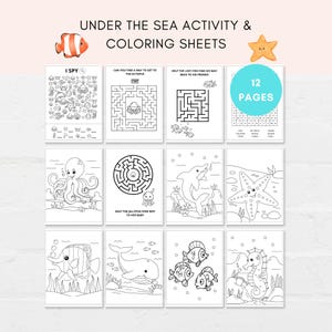 Paquete de actividades submarinas, Dibujos para colorear submarinas, Hojas de trabajo sobre el océano, Imprimibles de criaturas marinas, Actividades oceánicas, Actividades marinas para niños