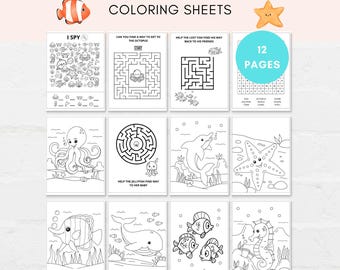 Under The Sea Activity Pack, Under The sea Coloring, Ocean Worksheets, Sea Creature Printables, Ocean Activities, Kids Sea Activities