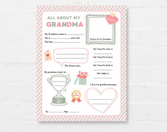 All About My Grandma, Grandma Printable, Grandma Birthday, Kids Grandma Gift, All about Grandma Printable, Mothers day Activity, Mothers day
