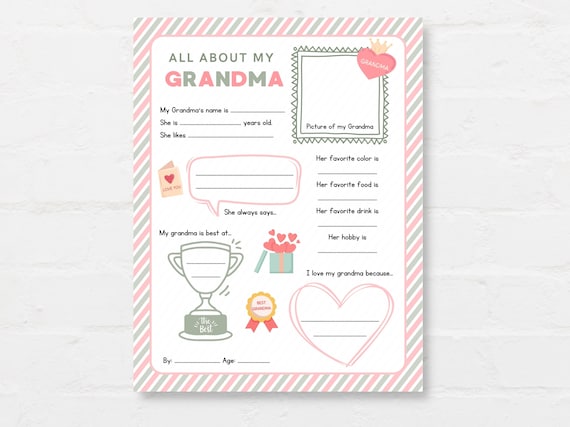 All About My Grandma, Grandma Printable, Grandma Birthday, Kids Grandma Gift, All about Grandma Printable, Mothers day Activity, Mothers day
