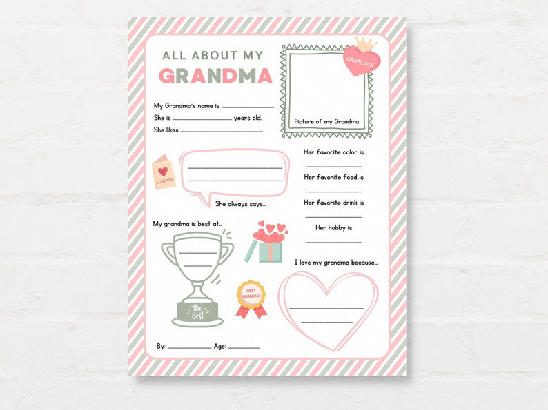Keep kids engage with this Kids Mothers Day Printable, ‘All About Grandma’! This delightful childrens grandma interview activity is a perfect way for little ones to express their love and appreciation.