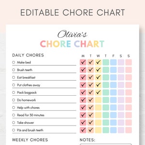 Kids Chore Chart Printable, Printable Chore Chart, Kids Chore Chart, Responsibility Chart, Reward Chart, Chore Planner for Kids, Chore Chart