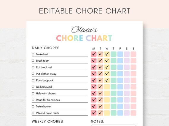 Kids Chore Chart Printable, Printable Chore Chart, Kids Chore Chart, Responsibility Chart, Reward Chart, Chore Planner for Kids, Chore Chart