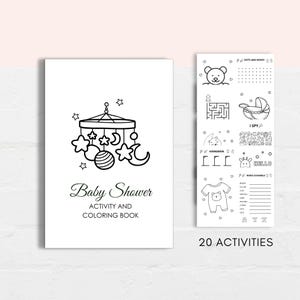 Keep the kids entertained at baby shower with this baby shower activity book! This pack includes 10 fun and engaging games as well as 10 beautiful coloring sheets featuring baby shower-themed designs.