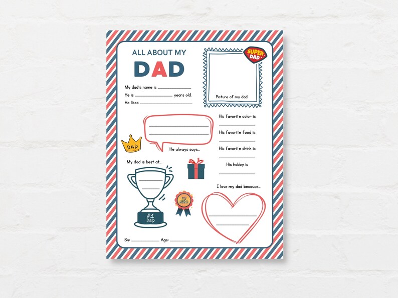 Keep kids engage with this Kids Fathers Day Printable, ‘All About Dad’! This delightful childrens Dad interview activity is a perfect way for little ones to express their love and appreciation.