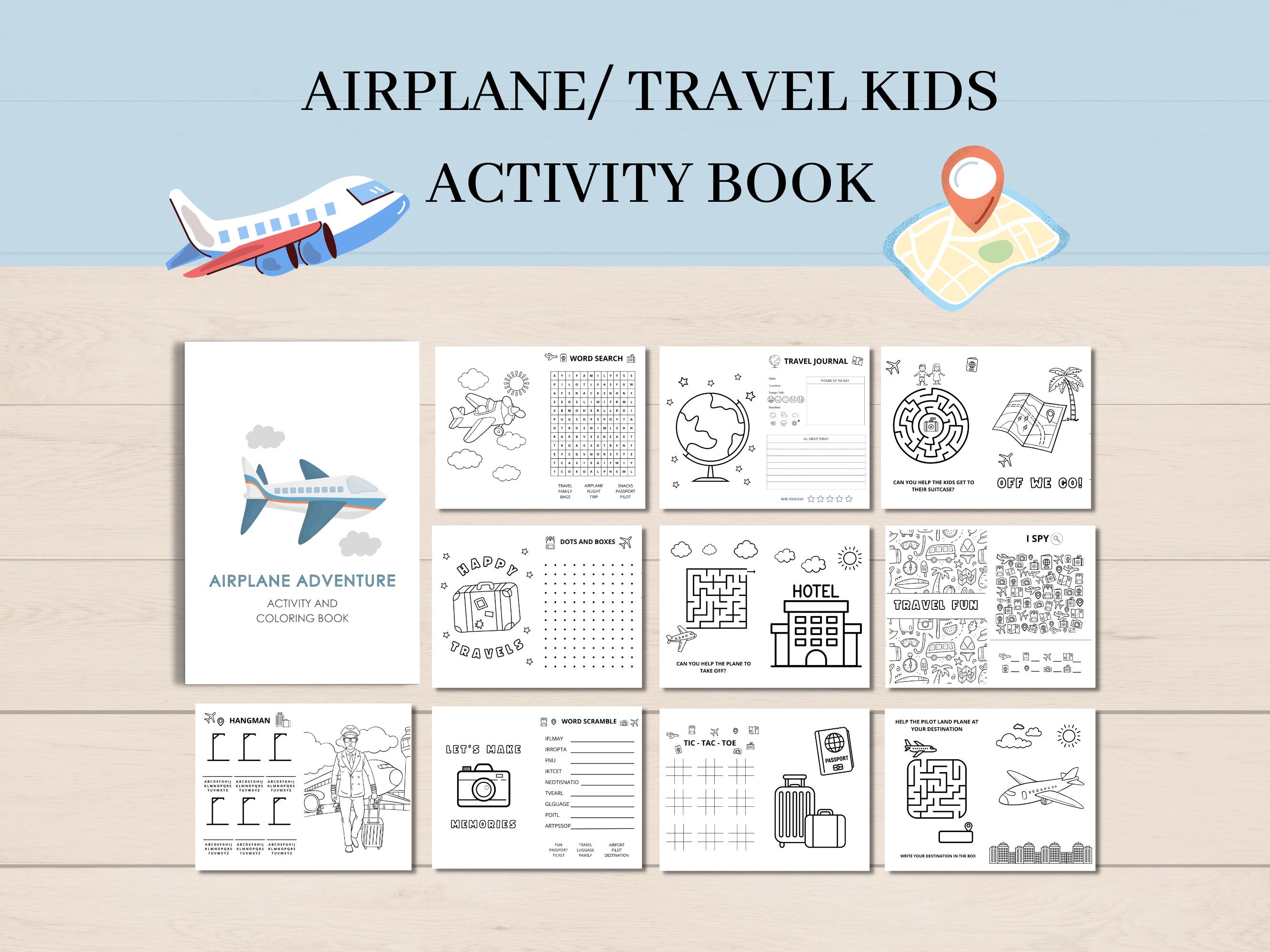 Airplane Activity Book, Travel Activities for Kids, Travel