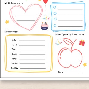 Celebrate your childs special day with this Kids Birthday Interview Printable! This fun and engaging keepsake is the perfect way to capture your little ones favorites, and milestones on their birthday.