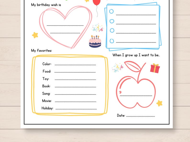 Celebrate your childs special day with this Kids Birthday Interview Printable! This fun and engaging keepsake is the perfect way to capture your little ones favorites, and milestones on their birthday.