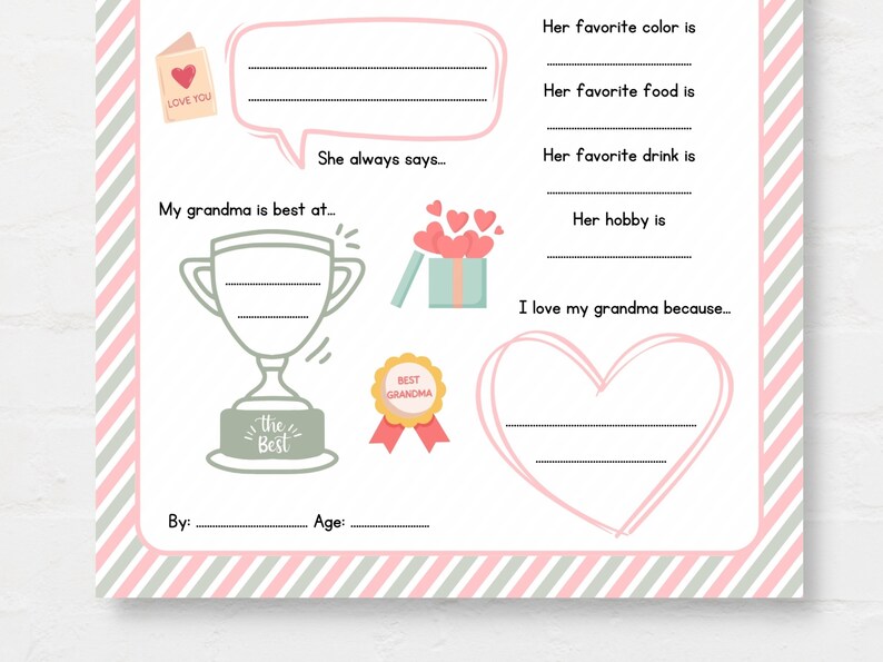 Keep kids engage with this Kids Mothers Day Printable, ‘All About Grandma’! This delightful childrens grandma interview activity is a perfect way for little ones to express their love and appreciation.