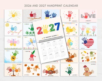 2026-2027 Handprint Calendar, Printable Handprint Calendar, Kids Handprint Calendar, 2026 Handprint Calendar, 2027 Handprint Calendar