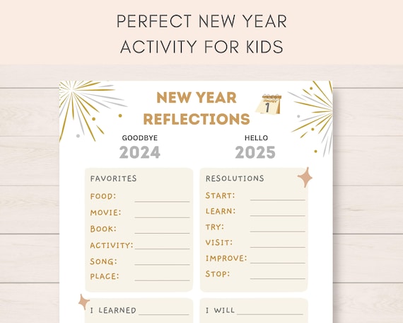 Kids Year in Review, Printable New Years Activity, 2025 New Year Resolution, New Years Reflections, New Year Goals, New Year Eve Kids