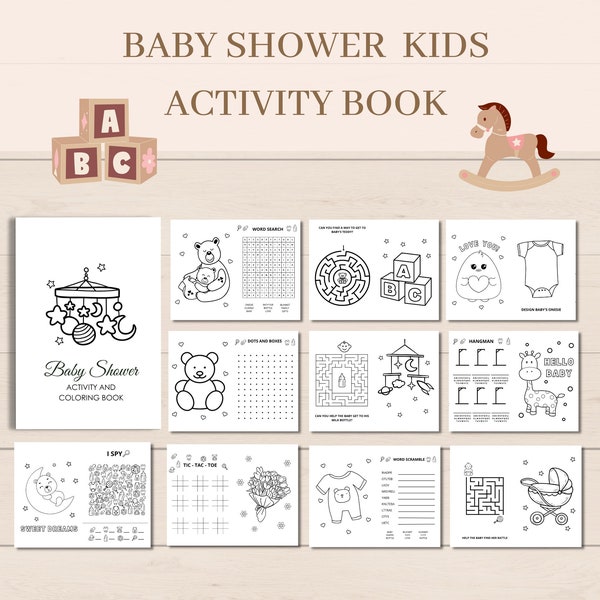 Baby Shower Kinder Aktivität, Baby Shower Aktivitätsbuch, Baby Shower Spiele, Kinder Aktivitäten, Baby Shower Färbung, Kinder druckbare Aktivität, PDF