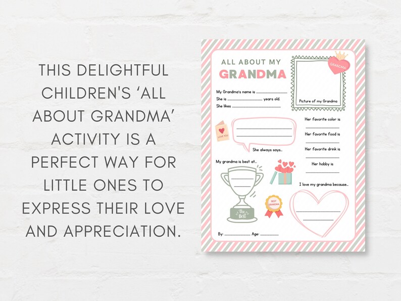 Keep kids engage with this Kids Mothers Day Printable, ‘All About Grandma’! This delightful childrens grandma interview activity is a perfect way for little ones to express their love and appreciation.