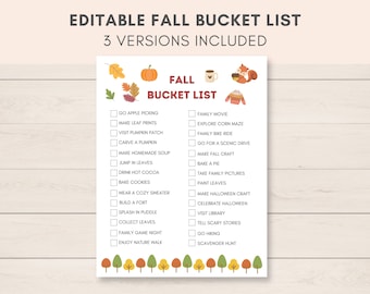 Fall Bucket List Printable, Editable Bucket List, Fall Fun Activities, Bucket List Template, Fall To do List, Fall Printables, Happy Fall