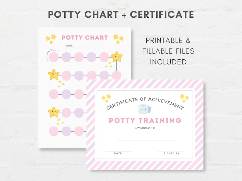 Establish a consistent routine and make potty training a delightful journey for both you and your child with this Potty Chart Printable and Commend your little one's potty success with our Potty Training Certificate Printable!