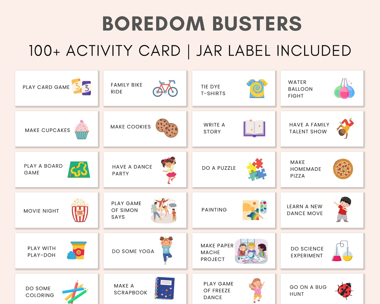 Boredom Jar Boredom Busters Printable Bored Jar Im Bored - Etsy