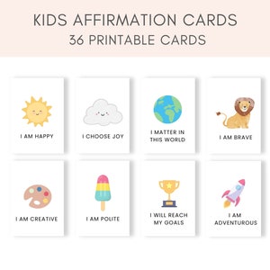Carte di affermazione per bambini stampabili, carte di affermazione positiva per bambini, carte motivazionali, carte di positività per bambini, affermazione quotidiana immagine 1