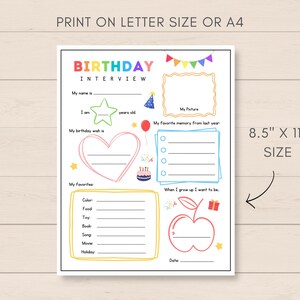 Celebrate your childs special day with this Kids Birthday Interview Printable! This fun and engaging keepsake is the perfect way to capture your little ones favorites, and milestones on their birthday.