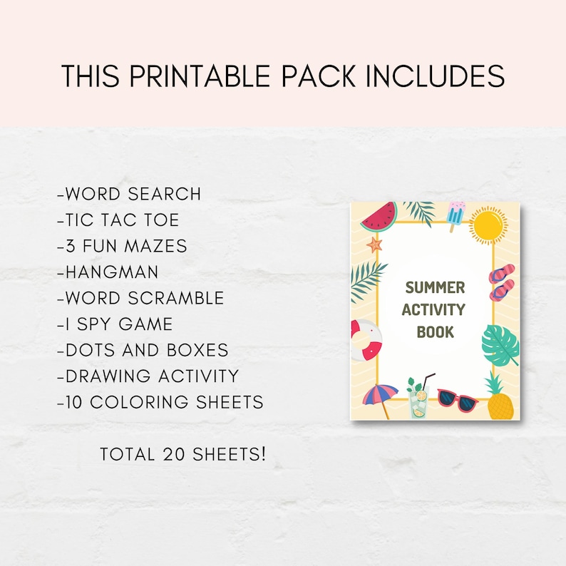 This Summer Activity Book is a perfect way to keep kids engaged this Summer Vacation. The PDF has fun summer games and summer coloring sheets. It can also be used as a party favour. Print as many as you like.
