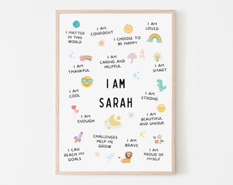 Affirmations pour enfants imprimables, Art mural d’affirmation pour enfants, Affirmations positives pour les enfants, Affirmations personnalisées, Enfants personnalisés imprimables