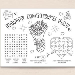 Celebrate Mother's Day with this printable Mother’s Day Activity Placemat for kids! This placemat features fun activities and coloring pages that will keep your child entertained while celebrating their amazing mom.