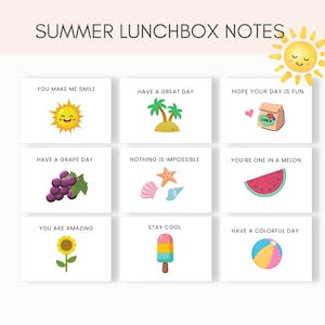 Notes de boîte à lunch d'été, notes de boîte à lunch à imprimer, notes de déjeuner pour enfants, notes de déjeuner imprimables pour enfants à imprimer, cartes de correspondance mignonnes