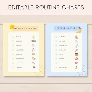 Morning Routine Chart, Editable Routine Charts, Evening Routine Chart, Daily Routine, Routine Checklist, Morning Board, Chore Chart, School