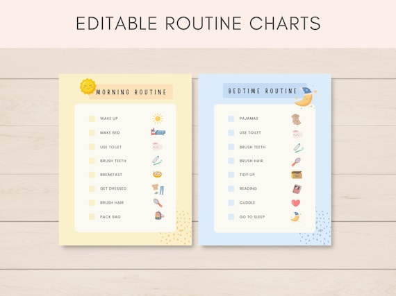 Morning Routine Chart, Editable Routine Charts, Evening Routine Chart, Daily Routine, Routine Checklist, Morning Board, Chore Chart, School