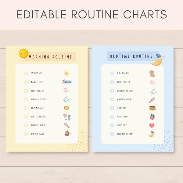 Morning Routine Chart, Editable Routine Charts, Evening Routine Chart, Daily Routine, Routine Checklist, Morning Board, Chore Chart, School