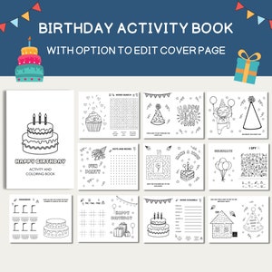 Cahier d'activités d'anniversaire, Jeux d'anniversaire pour enfants, Coloriage d'anniversaire, Anniversaire à imprimer, Anniversaire d'enfants, Cadeaux d'anniversaire, Cadeaux d'anniversaire, PDF