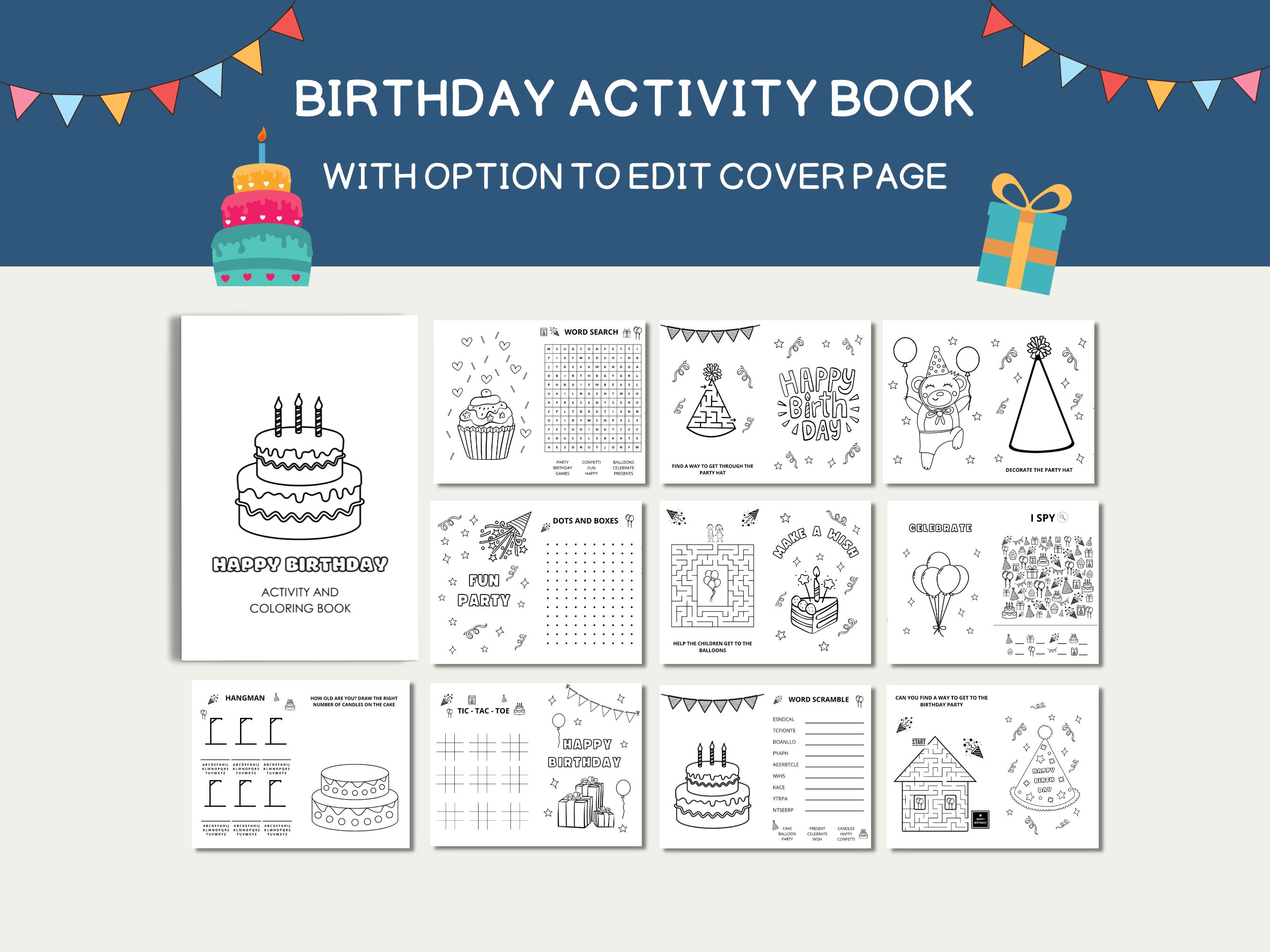 Birthday Activity Book, Kids Birthday Games, Birthday Coloring, Birthday Printable, Kids Birthday, Party Favor, Birthday Party Favor, PDF