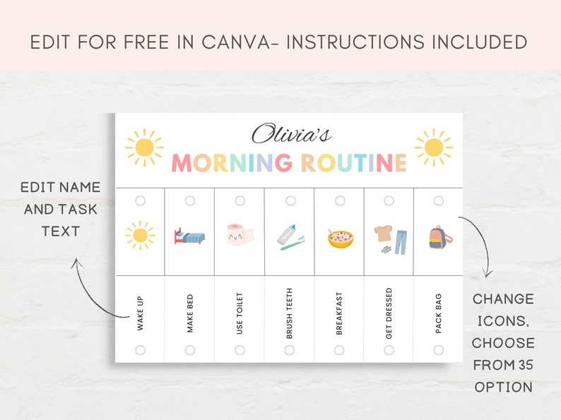 Routine Flip Chart, Morning Routine, Bedtime Routine, Kids Routine Chart, Daily Routine Chart, Daily Rhythm, Editable Routine Flipchart