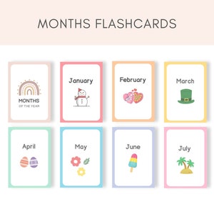 Flashcard dei mesi dell'anno, Flashcard stampabili, Flashcard dei mesi, Flashcard per bambini, Mesi dell'anno, Stampabili per bambini