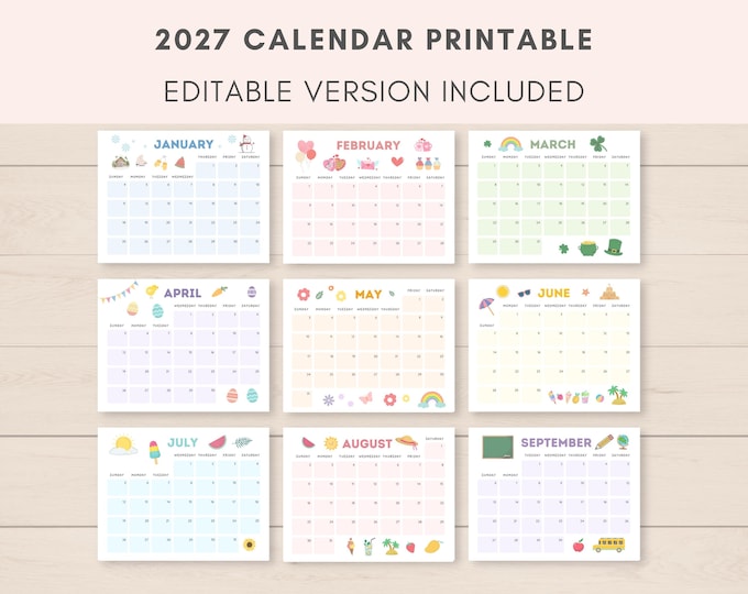 Calendario editable de abril de 2027, calendario imprimible de 2027 ...