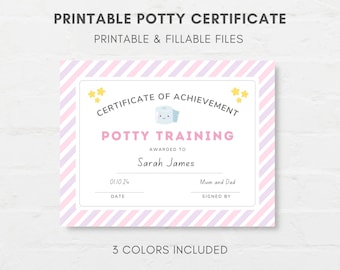 Certificado para ir al baño imprimible, Certificado para ir al baño editable, Certificado de entrenamiento para ir al baño, Tabla de entrenamiento para ir al baño, Tabla para ir al baño, Rutina para niños pequeños