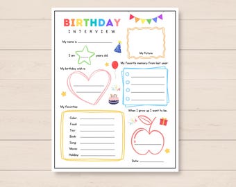 Kids birthday interview, Birthday Questions, Kids Birthday Printable, Birthday Activity, Birthday Questionnaire, Birthday keepsake, Birthday