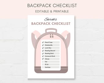 Lista de verificación para mochilas infantiles, Lista de verificación diaria para niños, Lista de verificación para mochilas escolares, Lista de verificación para el regreso a clases, Lista de verificación escolar