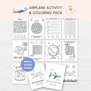 Keep kids busy while travelling with this Airplane Activities Printable Pack. This comprehensive pack is filled with fun games and coloring sheets designed to keep little ones entertained during long trips and flights.