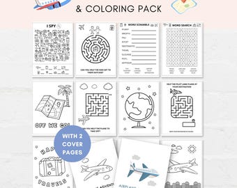 Airplane Activity Pack, Travel Activity for Kids, Travel Games, Airplane Coloring, Kid Travel Journal, Vacation Activity, Holiday Activities