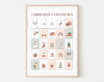 Advent Calendar Printable, Boho Advent Calendar, Christmas Countdown, Kids Advent, DIY Advent, Christmas Kids Activities, Advent Printable
