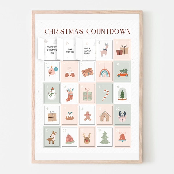 Advent Calendar Printable, Boho Advent Calendar, Christmas Countdown, Kids Advent, DIY Advent, Christmas Kids Activities, Advent Printable