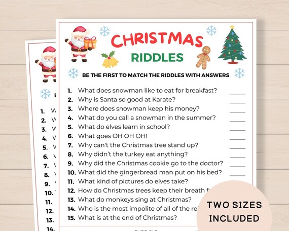 Christmas Riddles Printable Christmas Party Games Christmas - Etsy UK