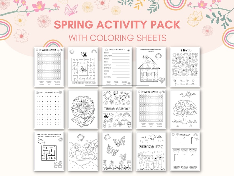 This fun Spring Activity Pack is a perfect way to keep kids engaged in Spring break. The PDF has fun spring games and spring coloring sheets. It can also be used as a party favour. Print as many as you like.