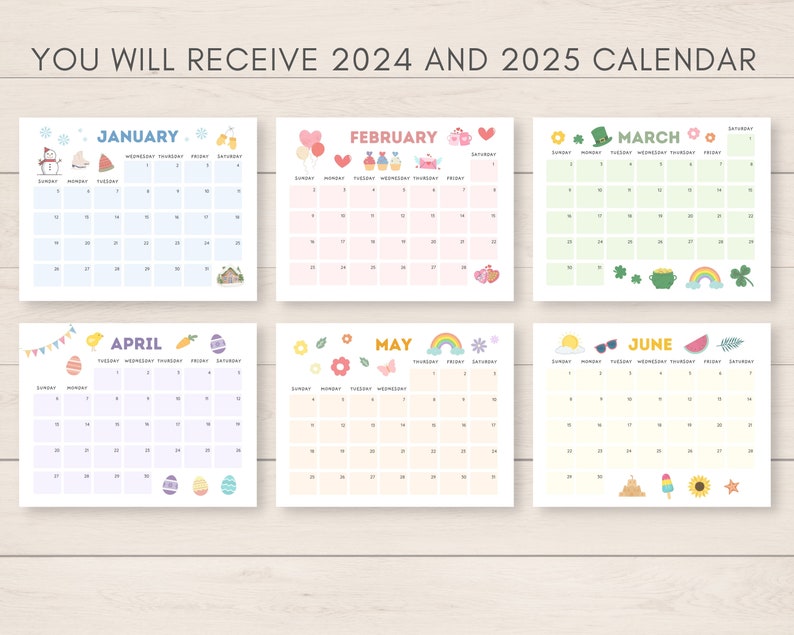 2024-2025 Calendar Printable, Printable Calendar, Editable Calendar, 2024 Calendar, 2025 Calendar, 2024 2025 Planner, Monthly Calendar, PDF