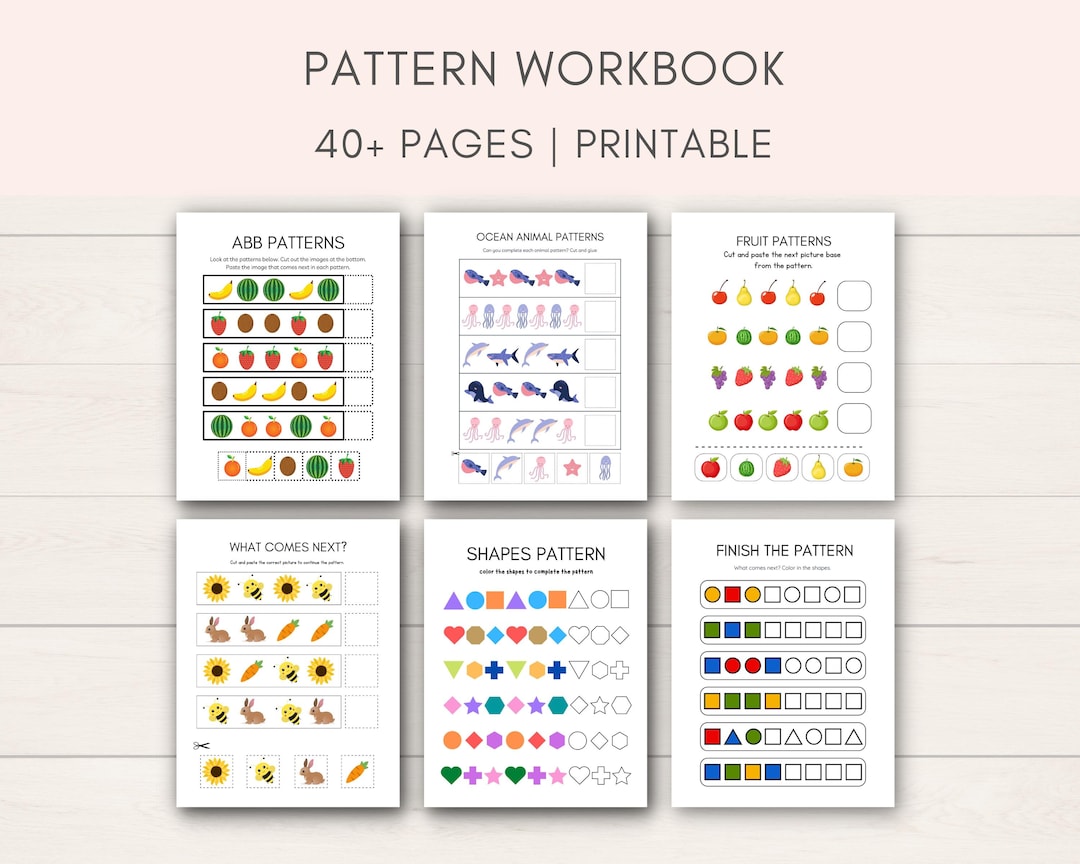 Pattern Workbook, Pattern Worksheets for Kids, Kindergarten Pattern ...