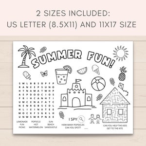 Keep your kids entertained this summer with our fun summer activity placemat! Perfect for a summer barbecue, picnic, or family gathering, this placemat features a variety of summer-themed activities and coloring pages.