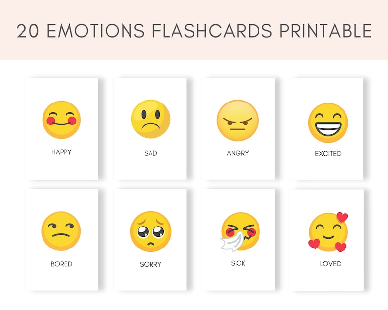 Emotion Flashcards Printable Flashcards Emoji Flashcards Etsy Canada