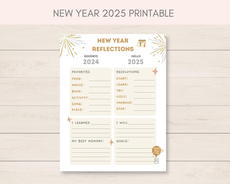 This fun New Year Activity is a perfect way to keep kids engaged on New Years Eve/ Holidays. The PDF has 2024 Year in Review section as well as 2025 goals and resolutions.