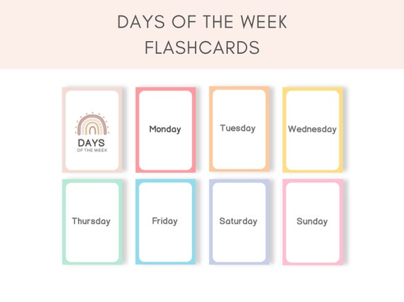 Days of the Week Flashcards, Flash cards printable, Days of the week, Printable Flashcards, Early Years, Flashcards for Kids, Days Flashcard