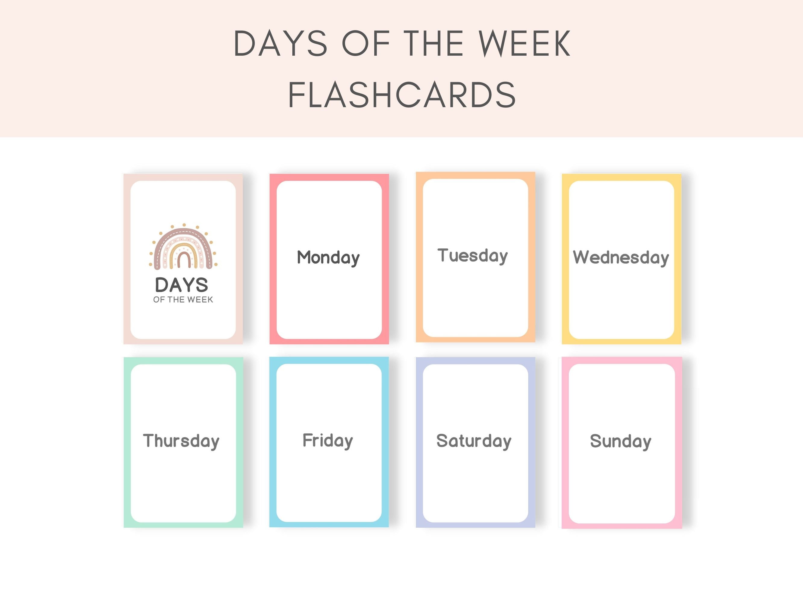 Days of the Week Flash Cards - English/Spanish- Days of the Week Flashcards